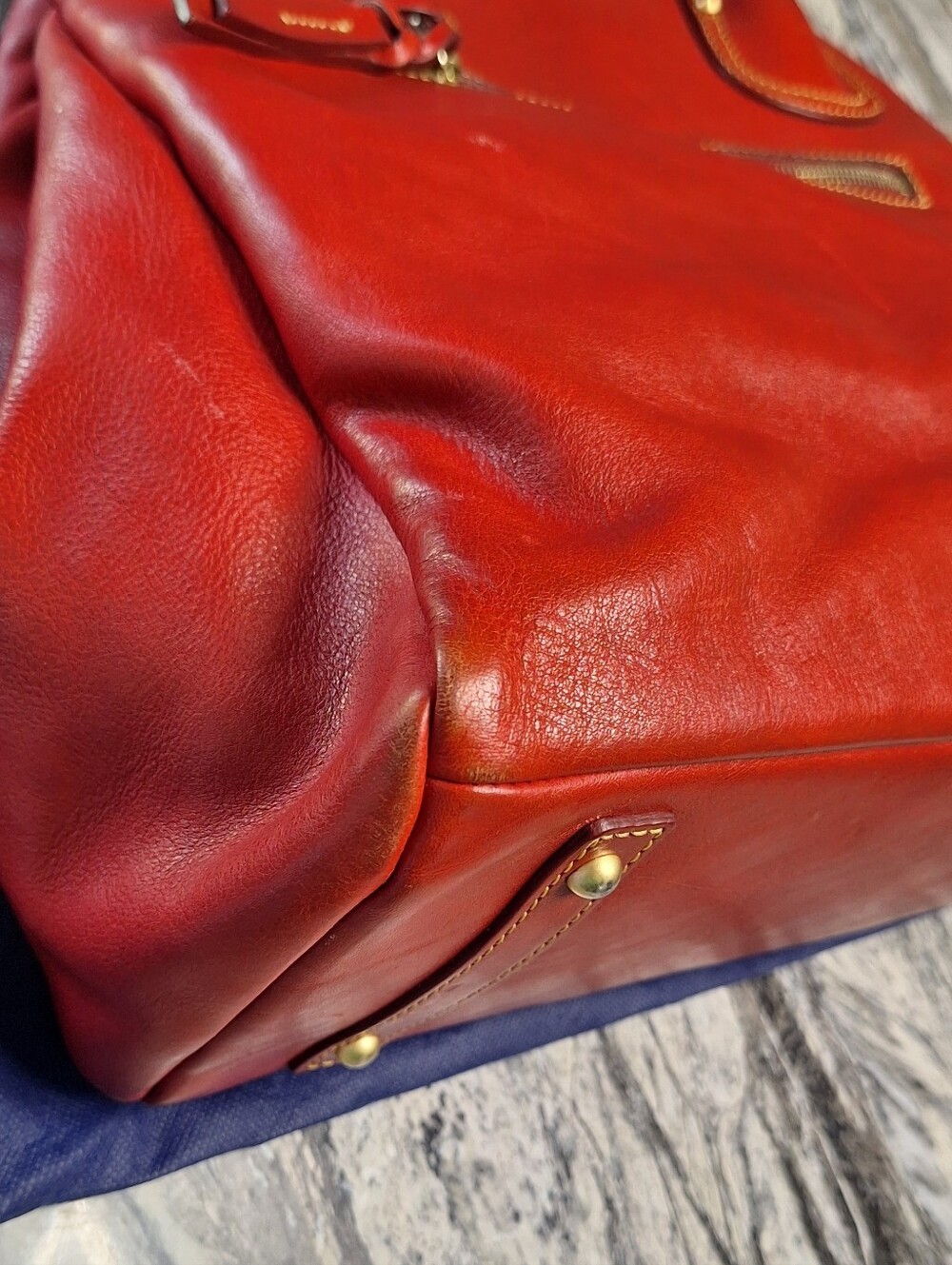 Dooney and Bourke Florentine Leather Pocket Shopper, RED, GUC - Picture 9 of 16